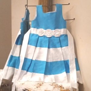 Formal Blue White Striped Square Neck Line Dress Size 5